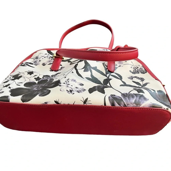 Y2K Kenneth Cole Reaction Floral Satchel Bag Black White Red - Picture 4 of 10